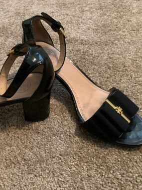 Tory Burch Black Patent LeatherBlock Heel Ankle-Strap Sandals - Women's Size 5.5